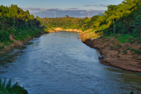 View on Nam Khan river in Luang Prabang, Laos. Beauty in nature.の写真素材