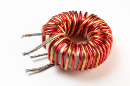 A closeup shot of variable power inductor isolated on whiteの写真素材