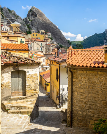 An alley in Castelmezzano, one of the most beautiful villages in Basilicata region, Italyのeditorial素材
