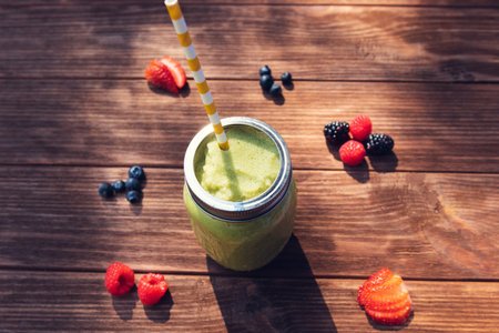 A close-up shot of a smoothie with a superfood. Detox vegan dietの写真素材