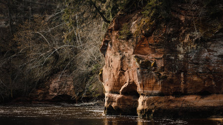 A closeup shot of a big rock on the river