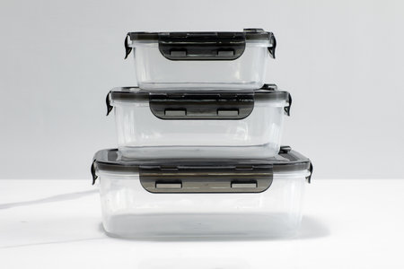 A set of plastic containers on white backgroundの写真素材