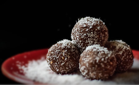 Chocolate balls covered with coconut powder