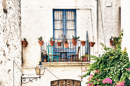 An old white building in the town of Cadaques in Girona, Catalonia, Spainの写真素材
