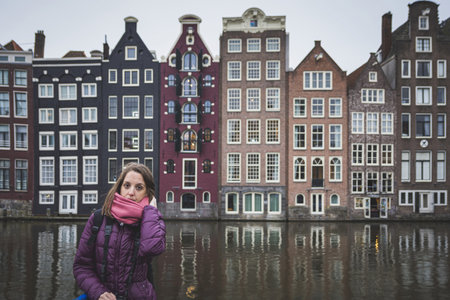 A young long-haired girl from Spain on a trip to the Netherlandsの写真素材