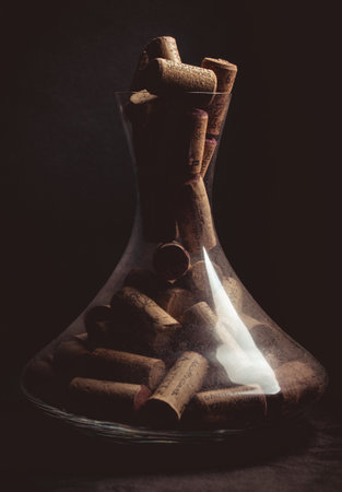 Corks in the glass bottleの写真素材
