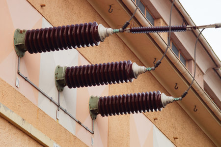 Ceramic insulators at the old Frankfurt-Hoechst transformer station, the last remaining part of the...