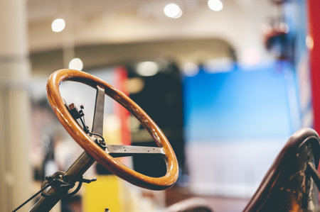 A closeup shot of a car steering wheelの写真素材