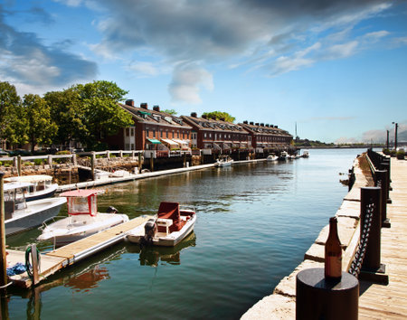 View of Boston Wharf on a beautiful spring dayの写真素材