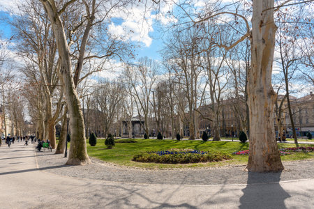 Zrinjevac park on a beautiful sunny day in spring. Zagreb, Croatia.の写真素材
