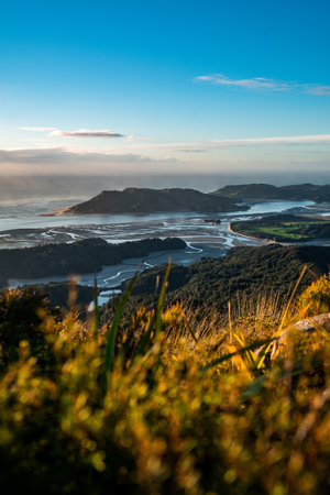 Golden hours sunset above the knuckle hills in new zealand