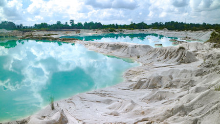 The beautiful scenery of Danau Kaolin Belitung in Perawas, Indonesiaの写真素材