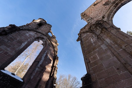 A low angle shot of the ruins of All Saints' Abbey in the Black Forest, Germanyの写真素材