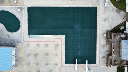 A top view of a winterized pool outdoorsの写真素材