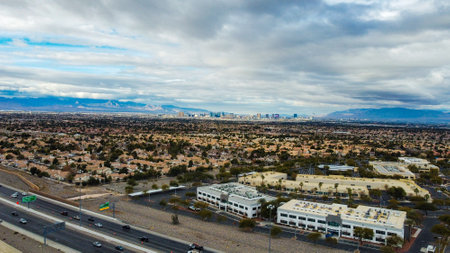 The Las Vegas skyline above the city of Henderson, Nevada during daylightの写真素材