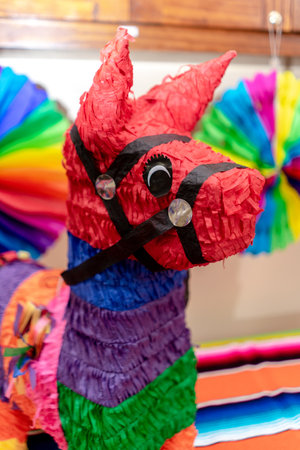A colorful paper horse as decoration for a Fiesta partyの写真素材