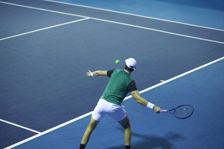 A closeup shot of a tennis player on the courtの写真素材