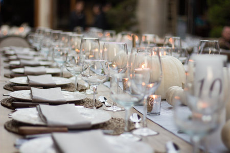 fall dinner in a open gardenの写真素材