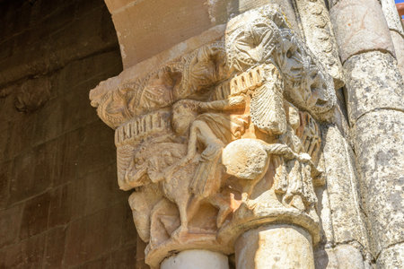 A low angle shot of the Iglesia de San Julian y Santa Basilisa in Rebolledo de la Torre, Spainの写真素材