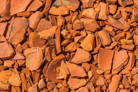 A top view of a heap of broken brickの写真素材