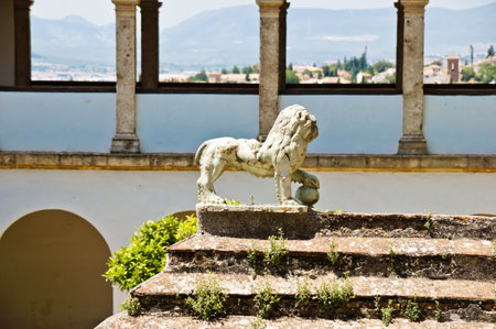 A beautiful lion sculpture in the Alhambra fortress in Granada, Spainの写真素材