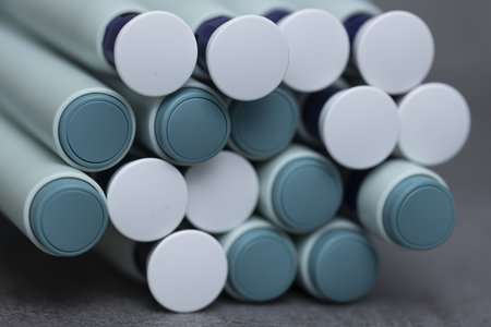 Grouping of back and front ends of syringe self application pens.