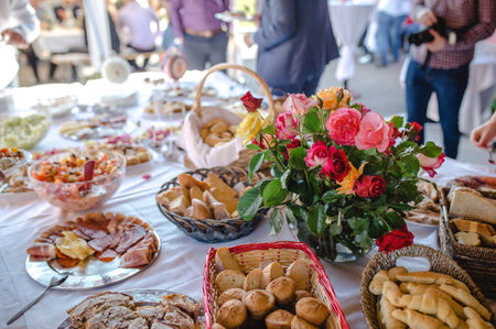 Yummy snacks served at a wedding partyの写真素材