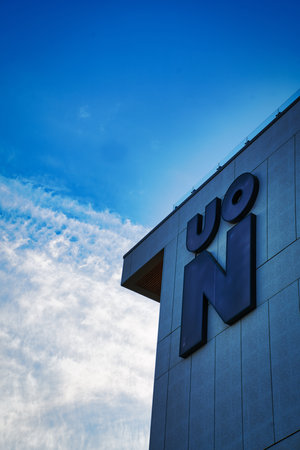 Logo of University of Northampton outside buildingの写真素材