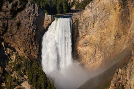 The beautiful waterfall fo the Yellowstone National Park, Lower Falls Canyon, USAの写真素材