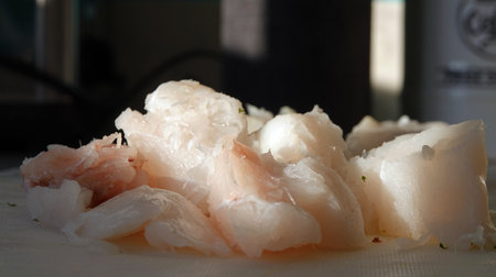 A closeup of chunks of codfish on a plate