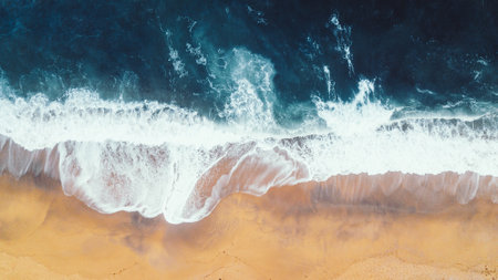 StunAerial View of Waves and Beaches at Sunset Along the Great Ocean Road, Australiaの写真素材