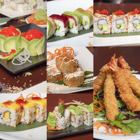 A collage of traditional delicious Japanese dishesの写真素材
