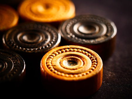 A studio close up shot of backgammon piecesの写真素材