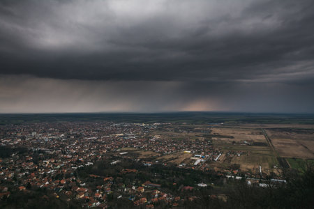 A natural view on the Vrsac city in Serbia under a gloomy skyの写真素材