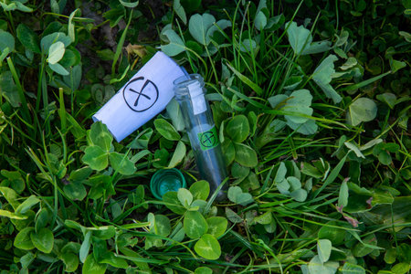 The container called geocach on green grass for an outdoor recreational activity - geocaching