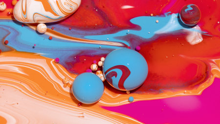 An abstract background of acrylic paint swirl and blobs in oil - a creative marbling pattern