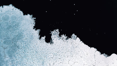 A top view of a frozen lake with swans