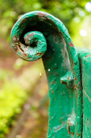 The close up of green rusty spiralの写真素材