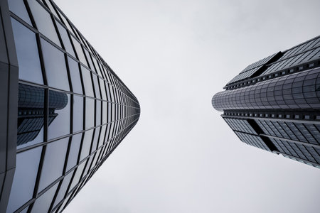 A low angle shot of scenic skyscrapers in theÂ financial hub of Frankfurt named Frankfurt am Main