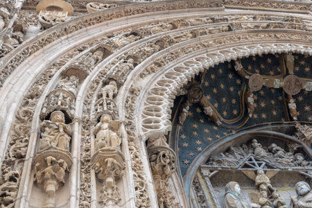 A low angle shot of Iglesia de Santa Maria with Romanesque elements in Aranda de Duero, Spainの写真素材