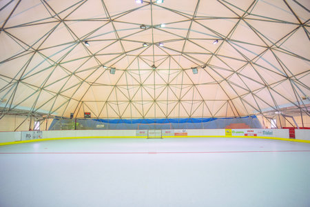 An empty indoor hockey rinkの写真素材
