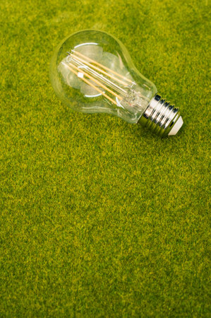 A vertical shot of a lamp on the green grass backgroundの写真素材