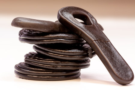 A heap of licorice gums isolated on a white backgroundの写真素材