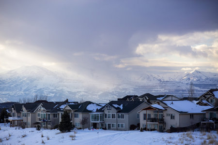 The Utah valley covered with snowの写真素材