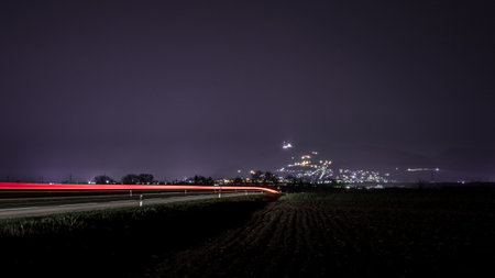 A long exposure over a highway at nightの写真素材