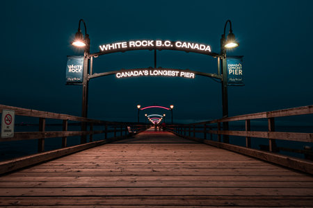 Low wide angle shot of the white rock pier, Canadaの写真素材