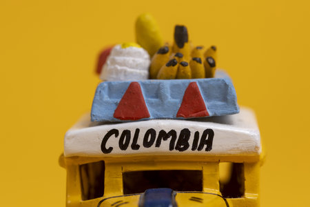 Toy car vehicle with the colors and written letters of Colombia.の写真素材