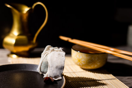 A closeup shot of a traditional Chinese tea ceremony arrangementの写真素材