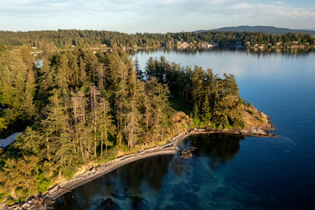 An aerial shot of Moses Point, North Saanich, Vancouver Island, BC Canadaの写真素材