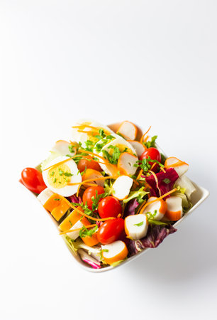 A closeup of the delicious and freshly made L'Oceane salad in a bowlの写真素材